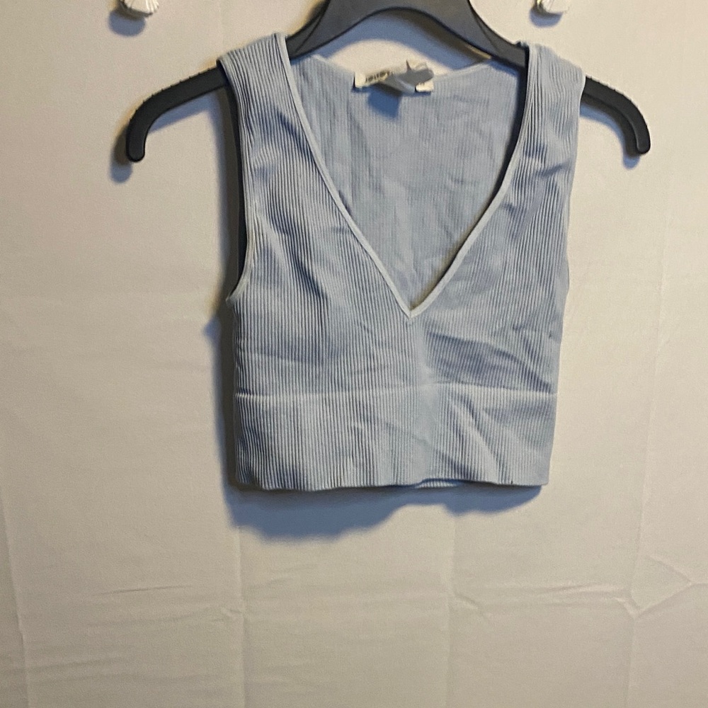 Sky Blue V-Neck Ribbed Crop Top